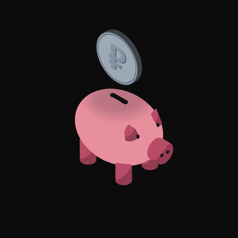 Russian Ruble Floating Over a Piggy Bank - animated icon from Crypto & Currency Piggy Bank Float