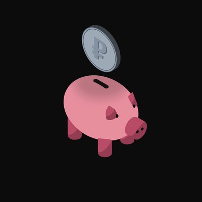 Russian Ruble Floating Over a Piggy Bank - animated icon from Crypto & Currency Piggy Bank Float