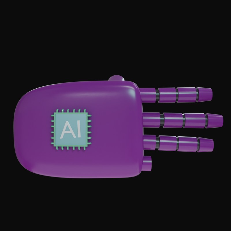 Purple Three Fingers Robot Hand 3D Icon - 3D icon from Robot Hand Gestures 3D Icons