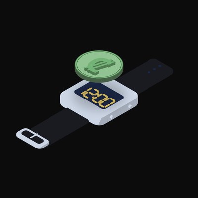 Costa Rican Colon Floating Over a Watch (Back) - illustration from Crypto & Currency Watch Float