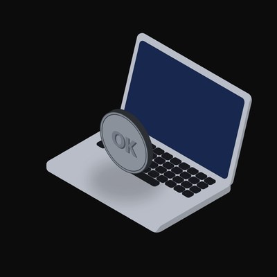 OKB Floating Over a Laptop - illustration from Crypto & Currency Laptop Float