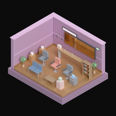 Soft Mauve Hair Salon with Mirror Stations - 3D icon from Isometric Room Blocks