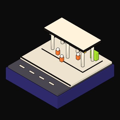 Beamless Mushroom-Column Undercroft with a Row of Kiosks - illustration from Neo Brutalist Scenes Icons