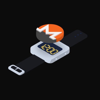 Monero Floating Over a Watch (Back) - illustration from Crypto & Currency Watch Float