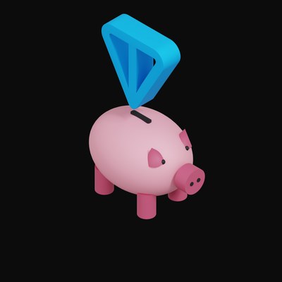 Toncoin Floating Over a Piggy Bank - 3D icon from Crypto & Currency Piggy Bank Float