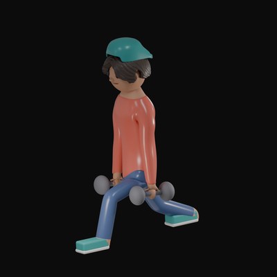 Man in a Deep Lunge with Dumbbells - 3D icon from Gym Workout Pose Figures 3D Icons