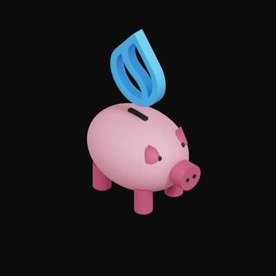 Sui Floating Over a Piggy Bank - 3D icon from Crypto & Currency Piggy Bank Float