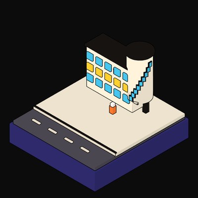 Half-Round Stair Drum Cantilevered off an Office Slab - illustration from Neo Brutalist Scenes Icons