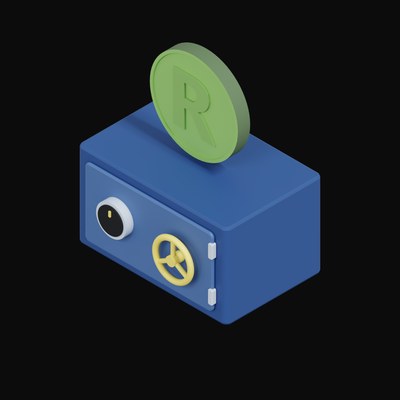 South African Rand Floating Over a Safe - 3D icon from Crypto & Currency Safe Float