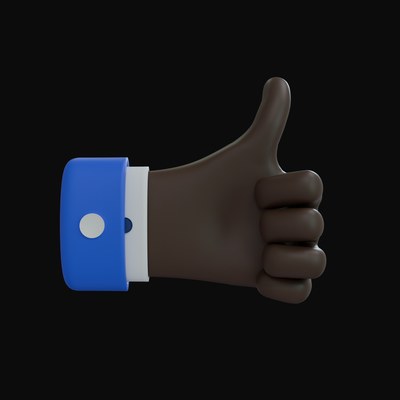 Black Thumbs Up Business Hand 3D Icon - 3D icon from Business Hand Gestures 3D Icons