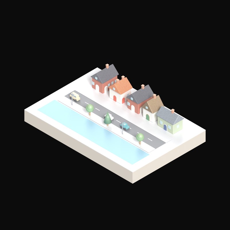 Waterside Boathouses - 3D icon from City Scenes
