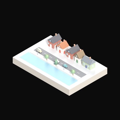 Waterside Boathouses - 3D icon from City Scenes