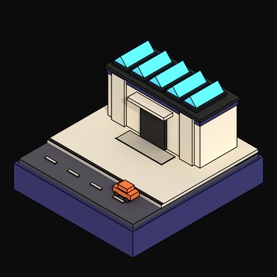Pink Enclosed Shopping Concourse Lit by Rooflights - 3D icon from Neo Brutalist Scenes