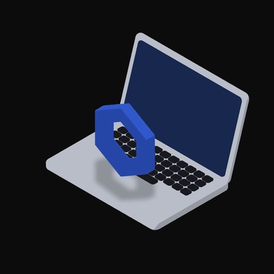 Chainlink Floating Over a Laptop - illustration from Crypto & Currency Laptop Float