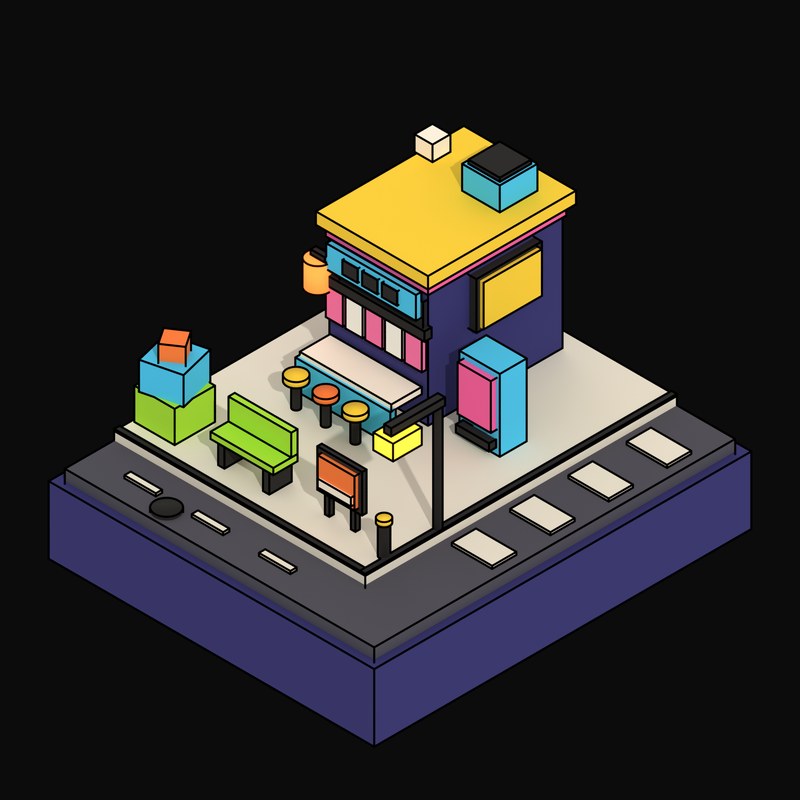 Navy Ramen Bar with a Noren Curtain - 3D icon from Neo Brutalist High Street