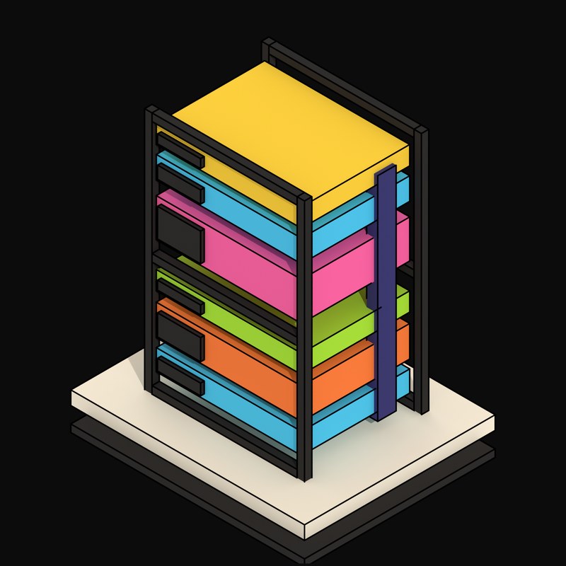 Ink Open Frame Rack with a Cable Spine - 3D icon from Neo Brutalist AI Hardware