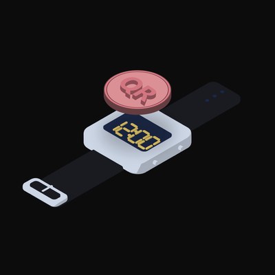 Qatari Riyal Floating Over a Watch (Back) - illustration from Crypto & Currency Watch Float