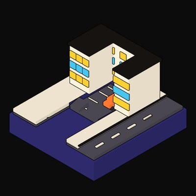 Plum Sunken Courtyard Complex Seen in Section Animated Icon - animated icon from Neo Brutalist Scenes Motion Icons