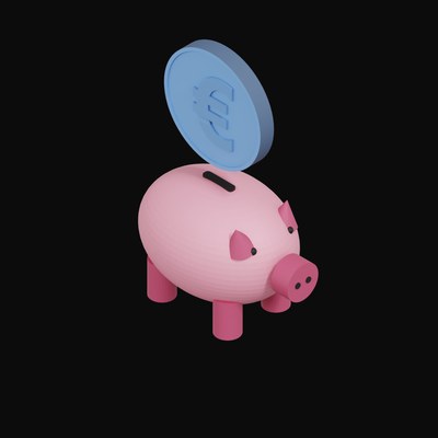 Euro Floating Over a Piggy Bank - 3D icon from Crypto & Currency Piggy Bank Float