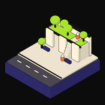 Buttressed Terrace Gardens - illustration from Neo Brutalist Scenes Icons