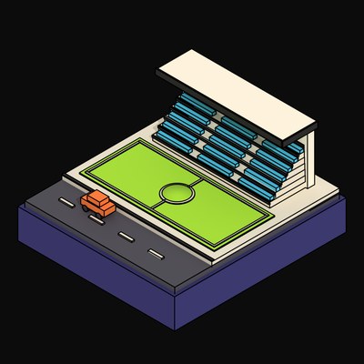 Cantilevered Stadium Grandstand Bowl over a Lime Pitch - 3D icon from Neo Brutalist Scenes