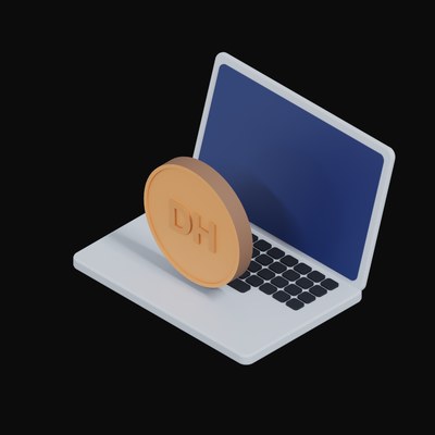 Moroccan Dirham Floating Over a Laptop - 3D icon from Crypto & Currency Laptop Float