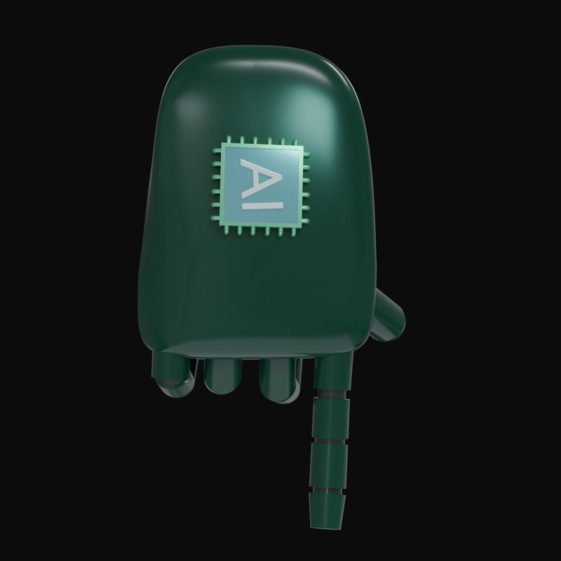 Emerald Pointing Down Robot Hand 3D Icon - 3D icon from Robot Hand Gestures 3D Icons