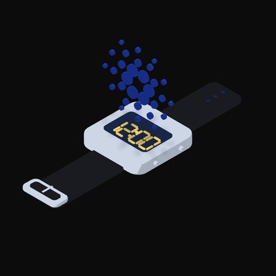 Cardano Floating Over a Watch - illustration from Crypto & Currency Watch Float