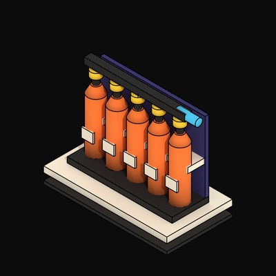 Orange Fire Suppression Cylinder Bank - 3D icon from Neo Brutalist AI Hardware