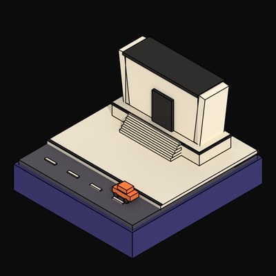 Fortress-Like Law Courts on a Raised Podium - 3D icon from Neo Brutalist Scenes