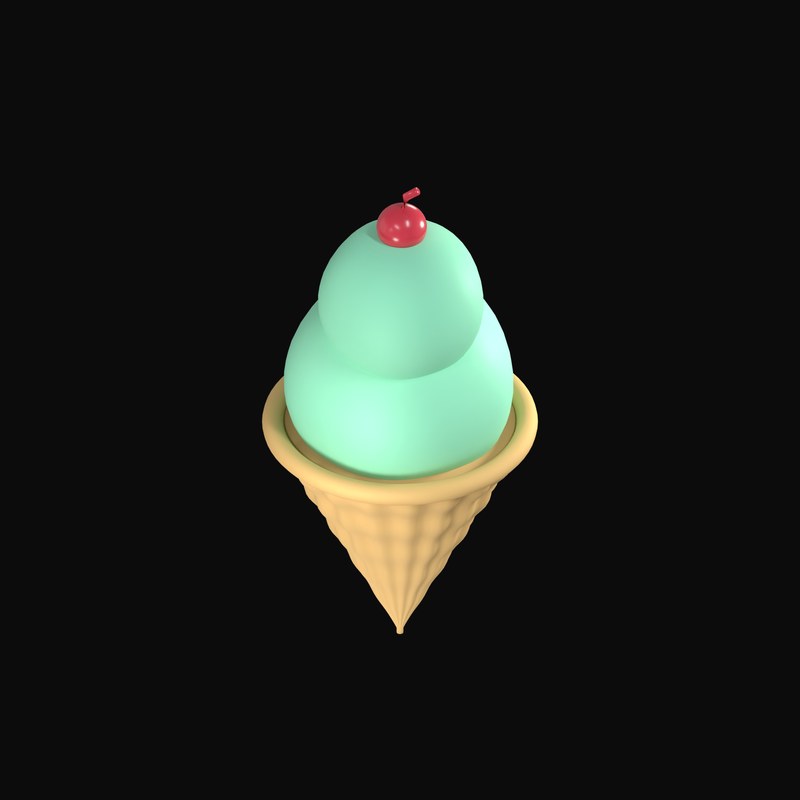 Mint Ice Cream Cone 3D Icon - 3D icon from Clay Food 3D