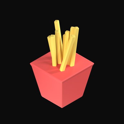 Carton of French Fries 3D Icon - 3D icon from Clay Food 3D