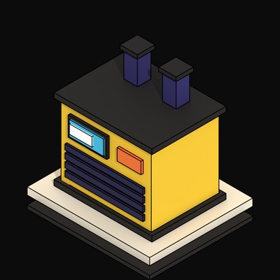 Yellow Uninterruptible Power Supply with Battery Trays - 3D icon from Neo Brutalist AI Hardware