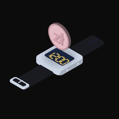 Polish Zloty Floating Over a Watch - illustration from Crypto & Currency Watch Float