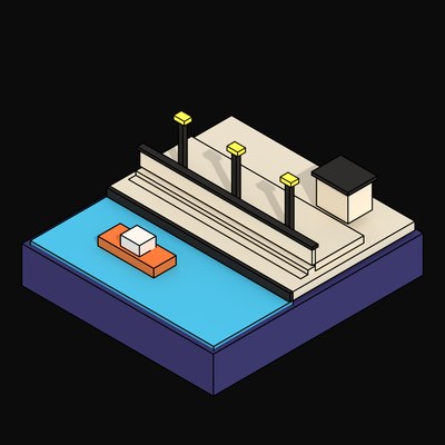 Stepped Sea Wall Promenade with Yellow Lamp Standards - 3D icon from Neo Brutalist Scenes