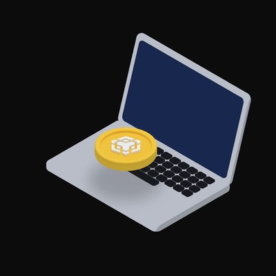 BNB Floating Over a Laptop (Back) - illustration from Crypto & Currency Laptop Float