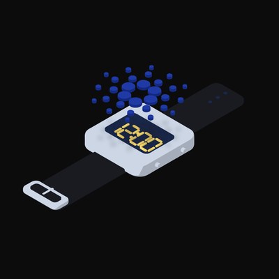 Cardano Floating Over a Watch (Back) - illustration from Crypto & Currency Watch Float