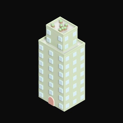 Terraced Building with Gardens - 3D icon from Clay Buildings & Cottages