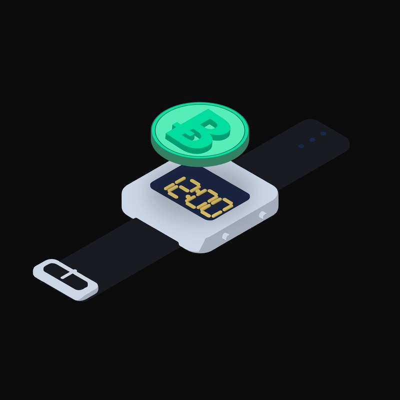 Bitcoin Cash Floating Over a Watch (Back) - illustration from Crypto & Currency Watch Float