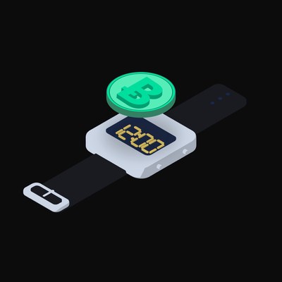 Bitcoin Cash Floating Over a Watch (Back) - illustration from Crypto & Currency Watch Float