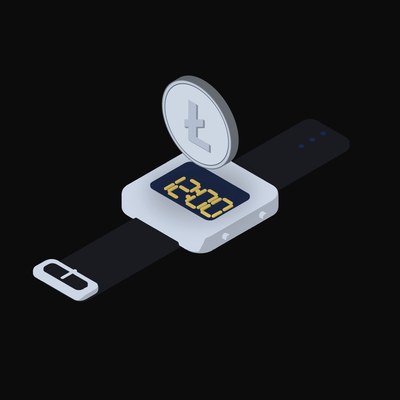 Litecoin Floating Over a Watch - illustration from Crypto & Currency Watch Float