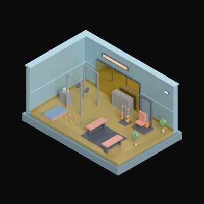 Muted Cyan Gym Floor with a Weight Rack - 3D icon from Isometric Room Blocks