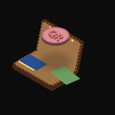 Qatari Riyal Floating Over a Wallet (Back) - illustration from Crypto & Currency Wallet Float