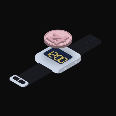 Polish Zloty Floating Over a Watch (Back) - illustration from Crypto & Currency Watch Float