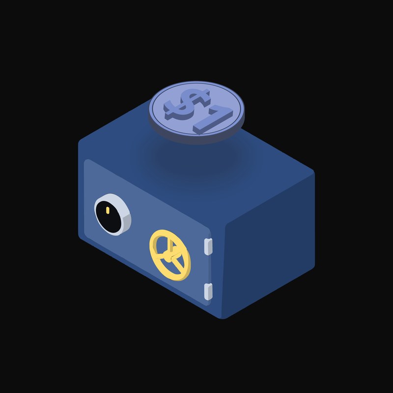 World Liberty USD Floating Over a Safe (Back) - illustration from Crypto & Currency Safe Float