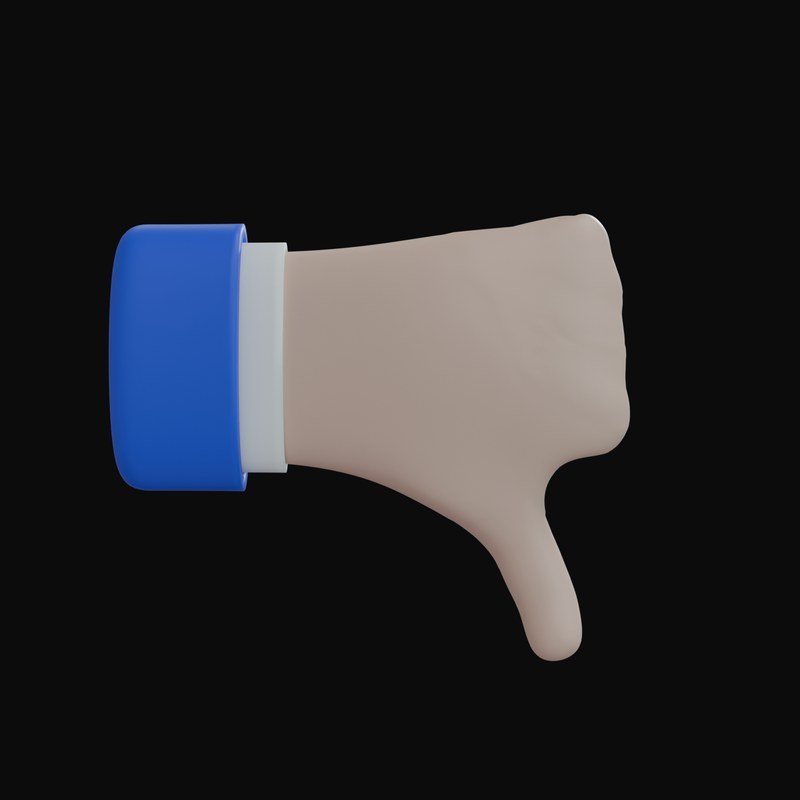 White Thumbs Down, Back of Hand Business Hand 3D Icon - 3D icon from Business Hand Gestures 3D Icons