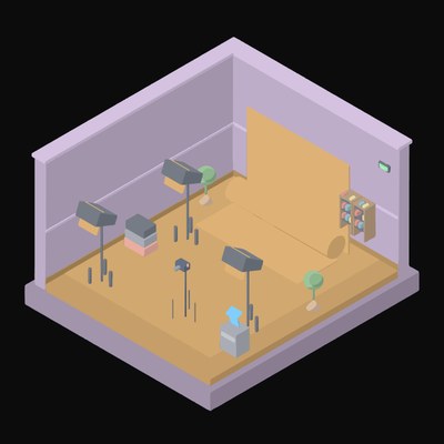 Soft Lilac Photo Studio with a Backdrop Sweep - illustration from Isometric Room Block Icons