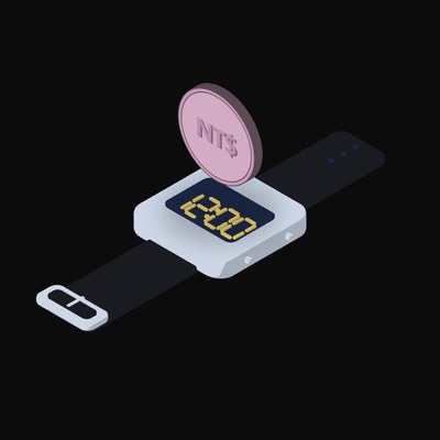 New Taiwan Dollar Floating Over a Watch - illustration from Crypto & Currency Watch Float