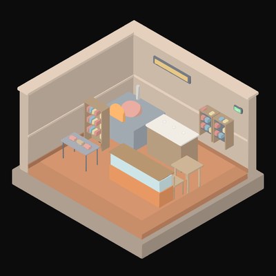 Soft Terracotta Bakery with a Bread Display Counter - illustration from Isometric Room Block Icons