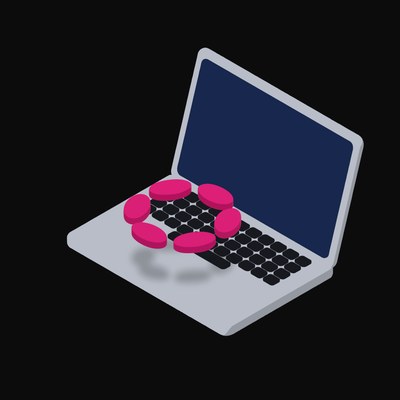 Polkadot Floating Over a Laptop (Back) - illustration from Crypto & Currency Laptop Float